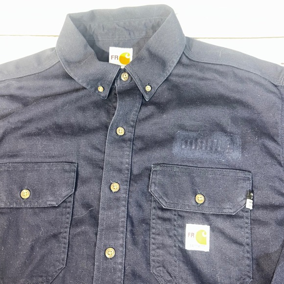 Carhartt FR Flame Resistant Work Shirt Navy Blue Size Large Style 294 20 Cat 2 - Picture 7 of 13